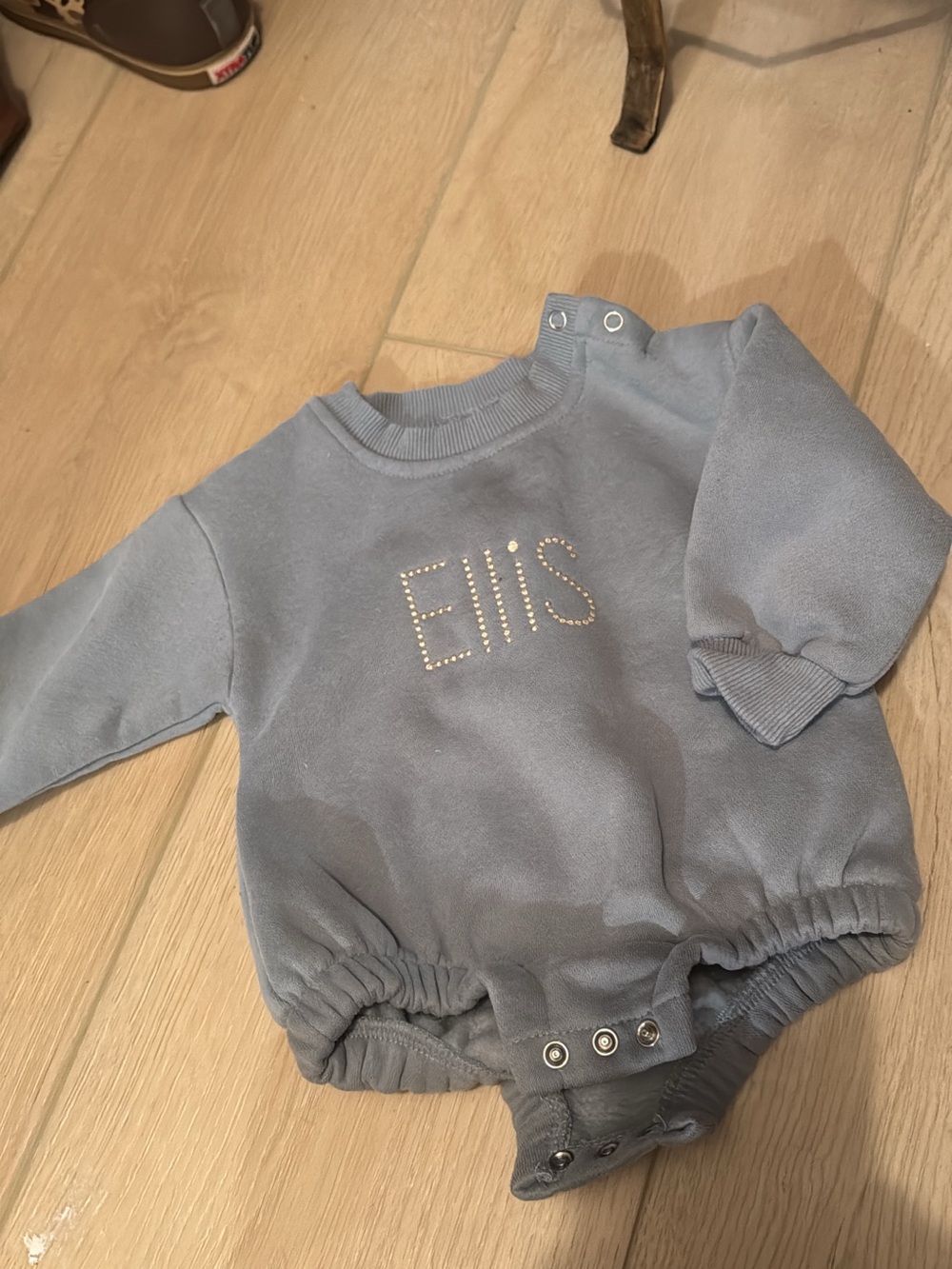 Personalized Baby Romper with Studded 'ELLIS' Name - Slate Blue